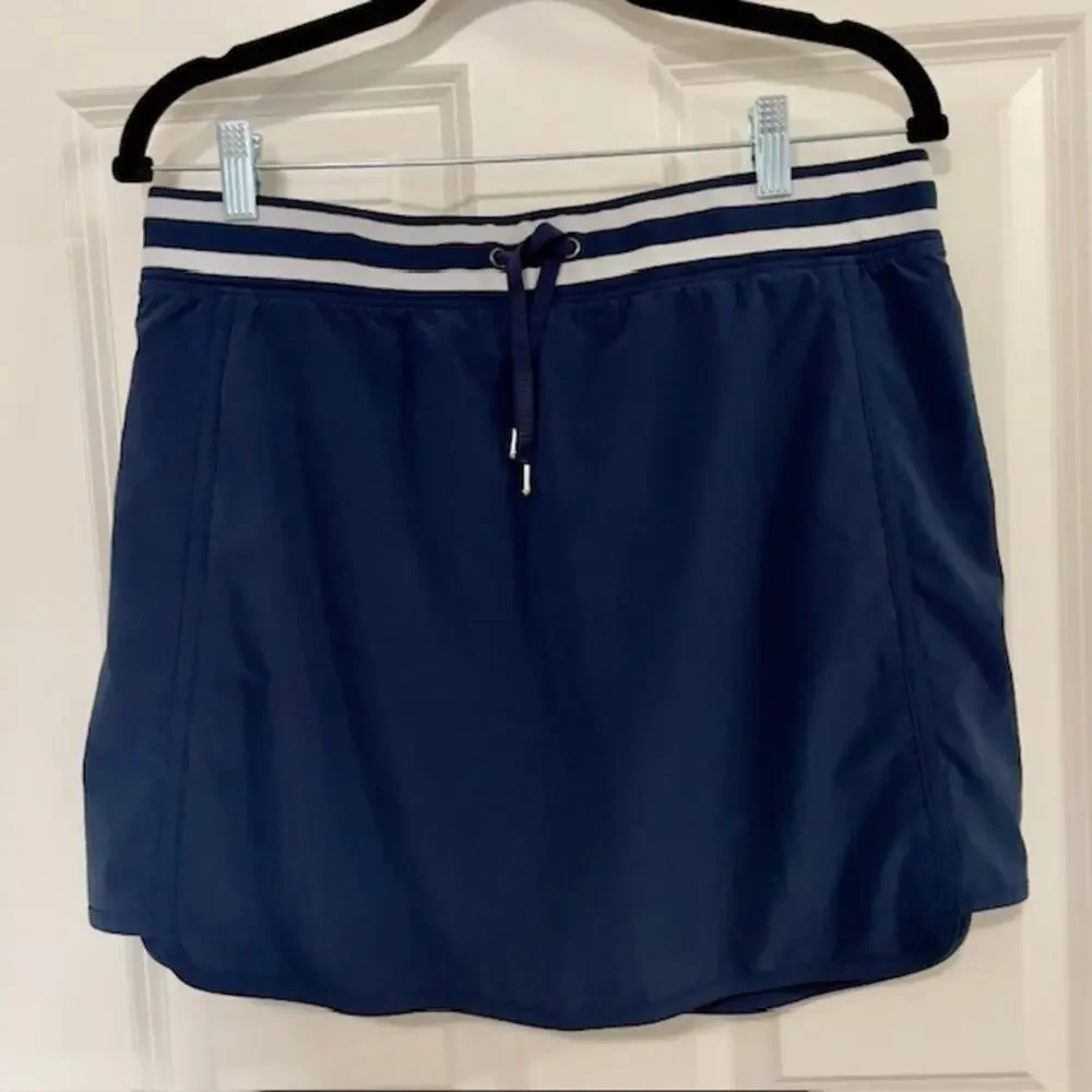 Athleta Skort Skirt Navy Blue Stripe with Zip Pockets Tennis Golf Hike Size‎ 10P
